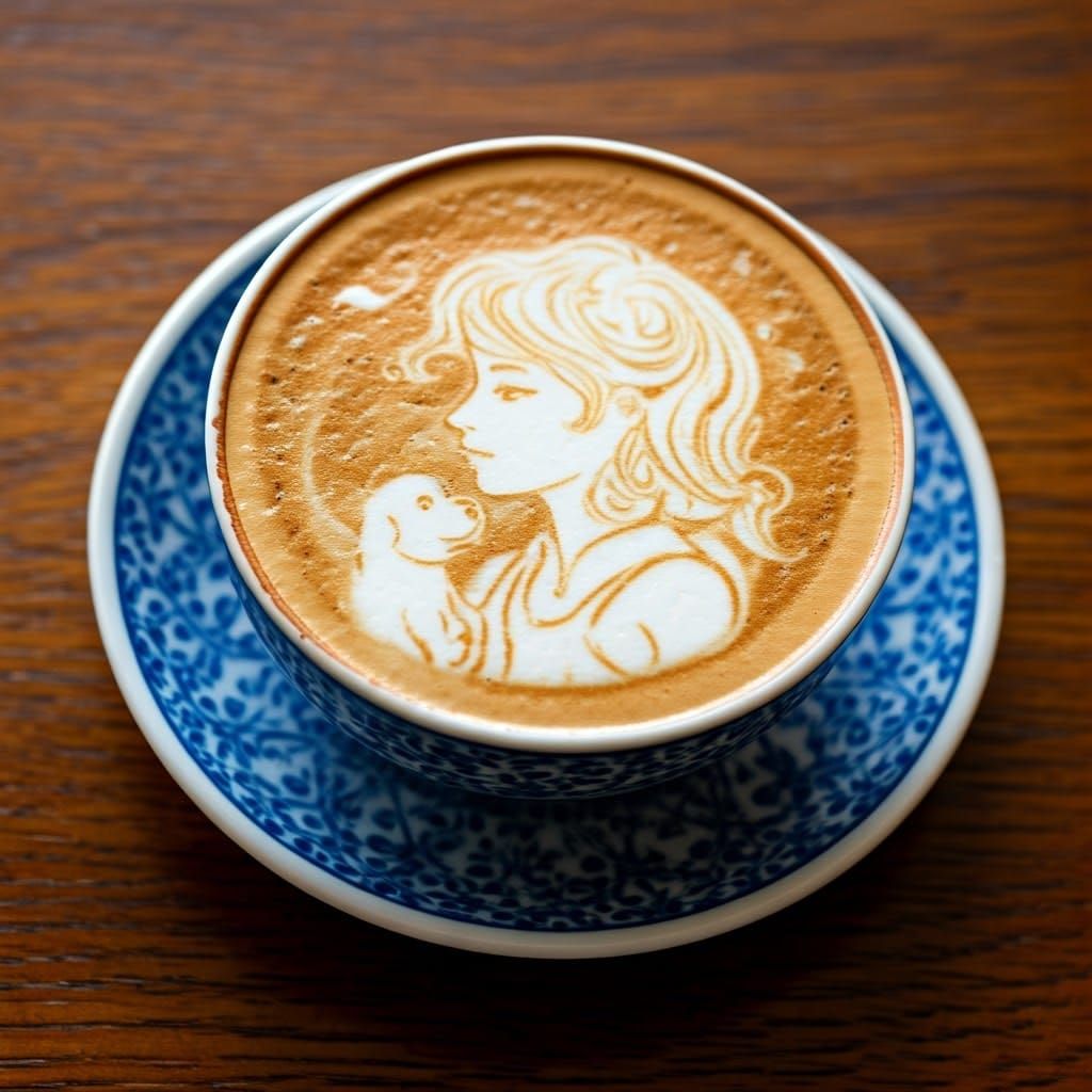 Latte Art: Girl with Puppy Design