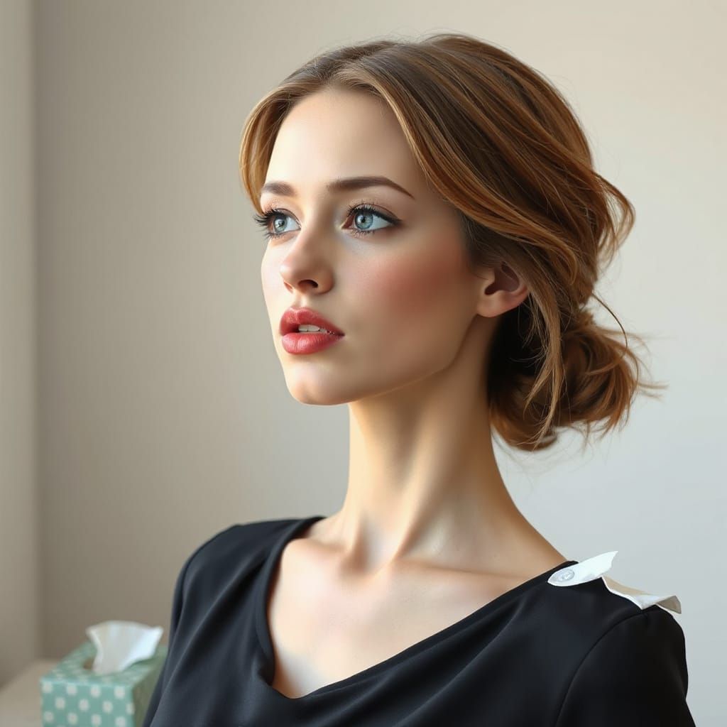 Beautiful Woman with Flu in Realistic Art Style