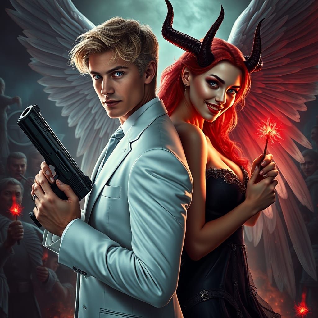 Angelic Warrior and Devil in Epic Battle Scene