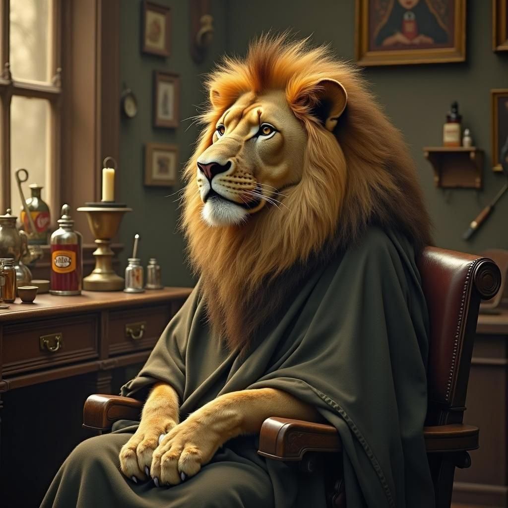 Lion in a Barber Shop