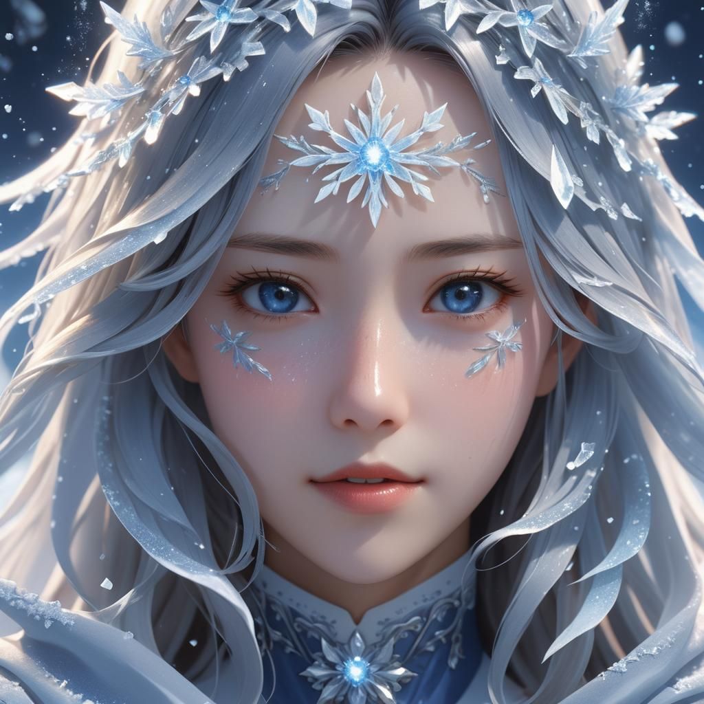 Icy Anime Queen Portrait in 3D