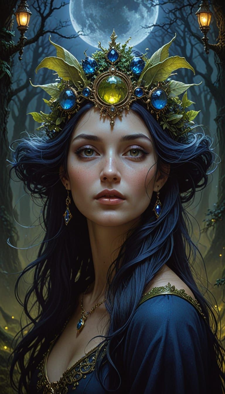 Fantasy Queen Amidst Magical Sparkles in Surreal Digital Pai...