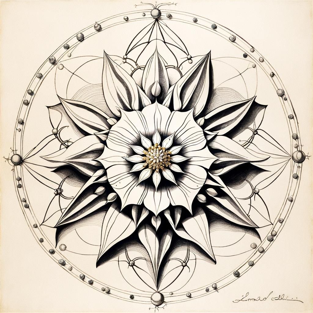 Edelweiss in sacred geometry, Leonardo da vinci "