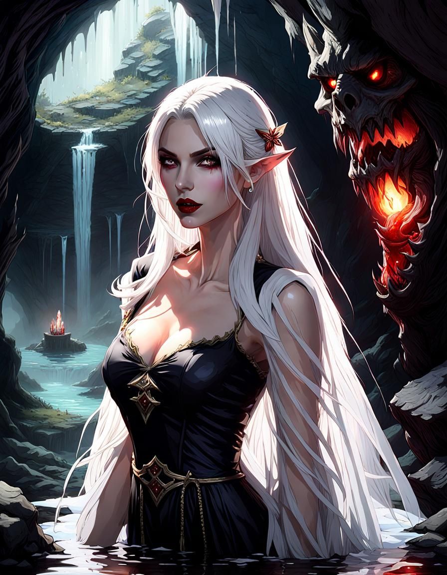 Vampire Woman Bathing in Blood, Dark Fantasy Concept Art