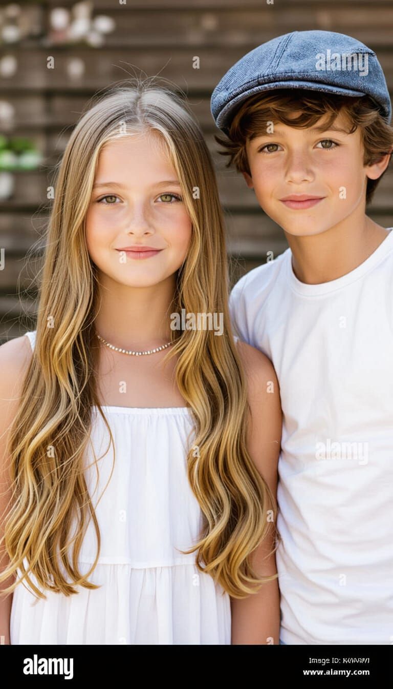 Young Girl and Brother Portrait in Pencil Sketch Style
