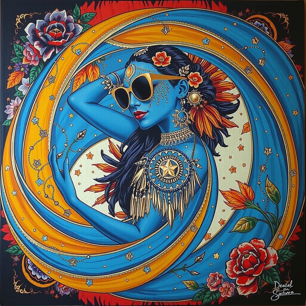 Vibrant Psychedelic Garden Dream with Cosmic Mystery