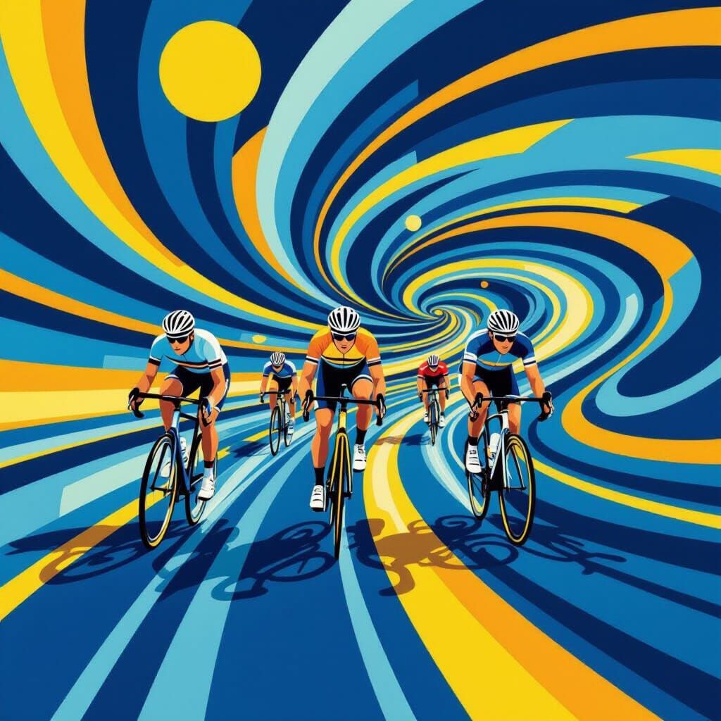 Abstract Cyclists Race Poster in Bold Colors
