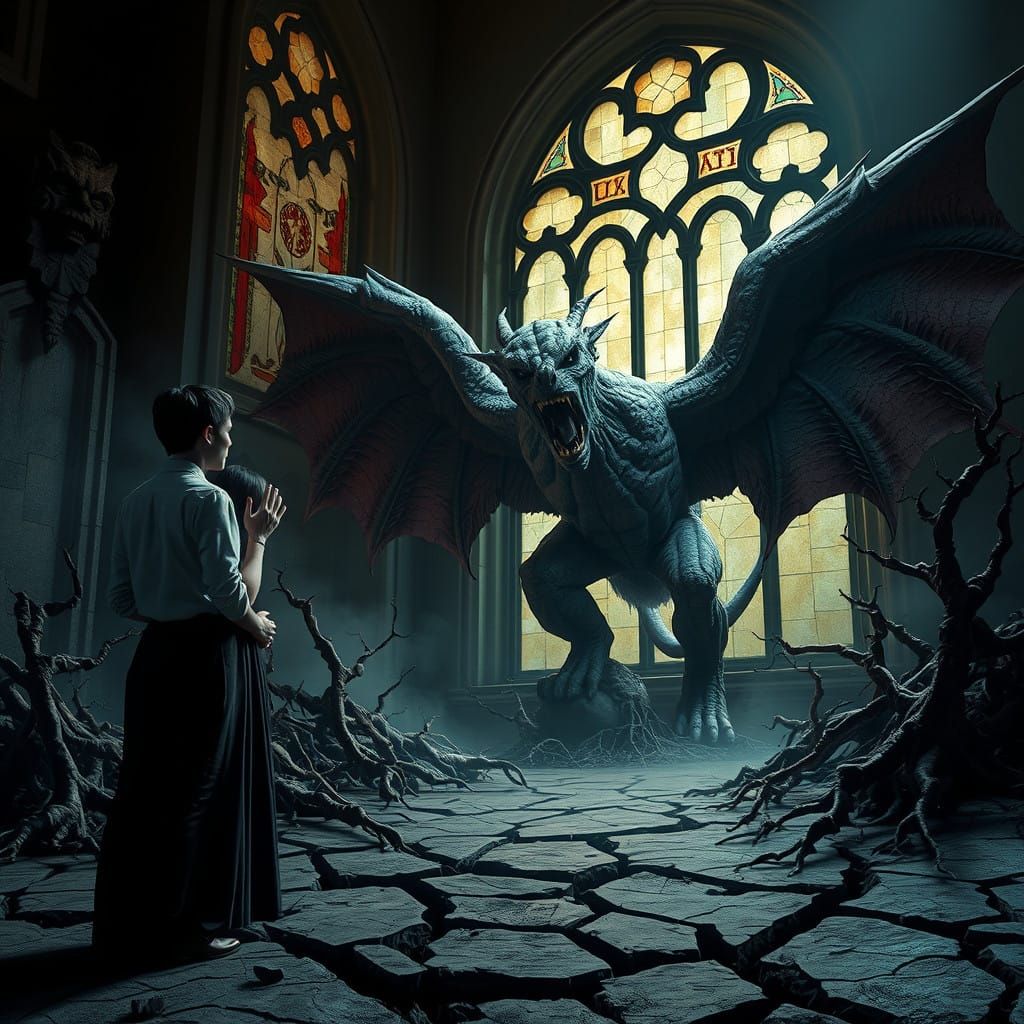 Gothic Gargoyle Rises from the Shadows
