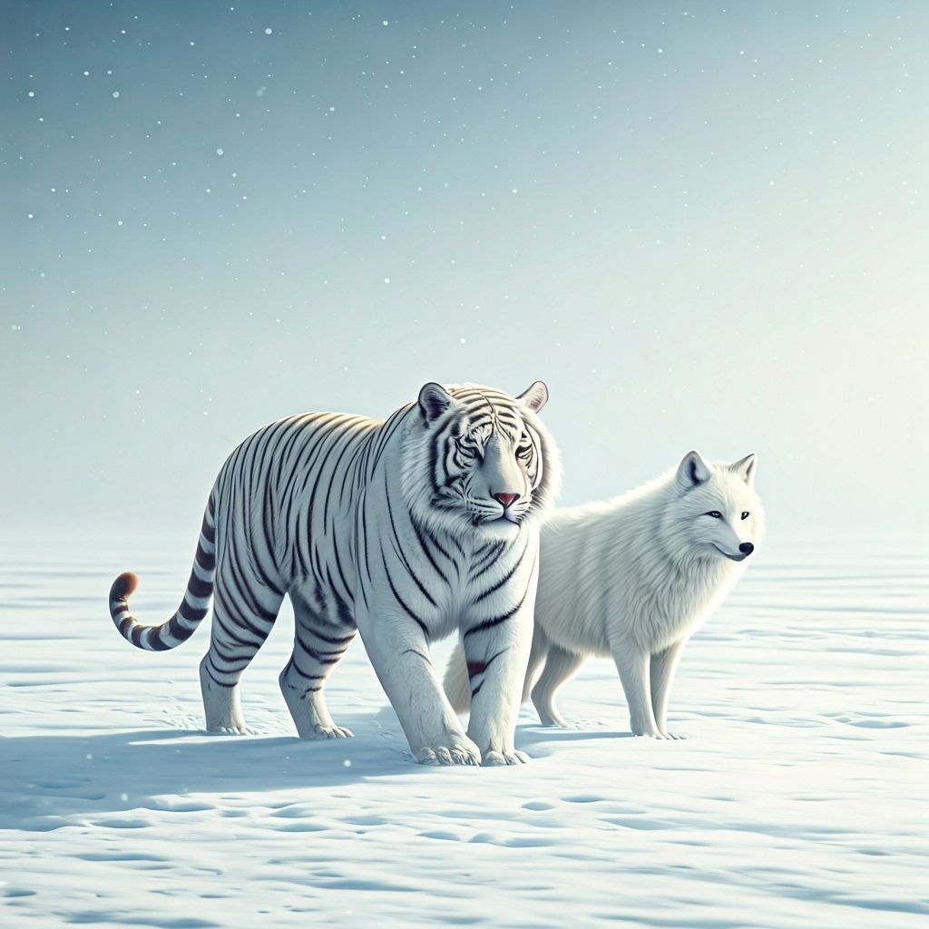 White Animals in Winter Wonderland, Ultra-Realistic