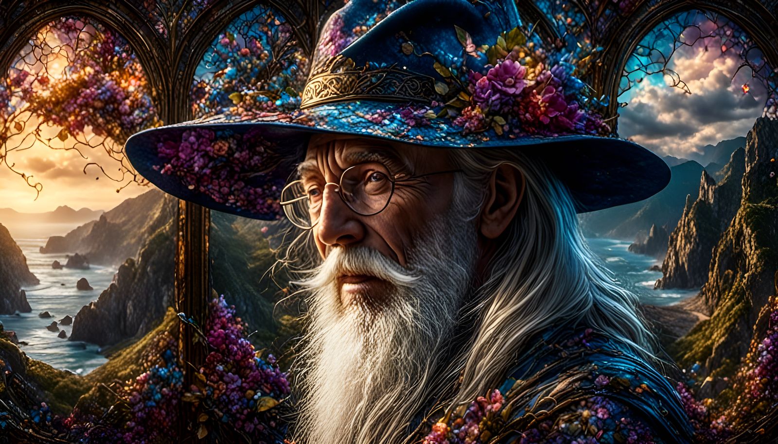 Professor Dumbledore Portrait in Stained Glass Style
