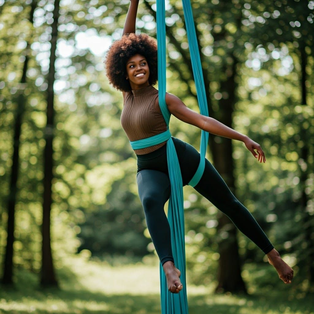 Elegant Black Woman in Aerial Silks Portrait