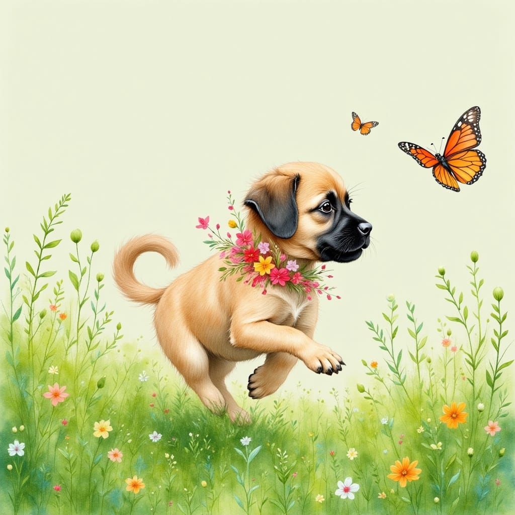 Puggle Puppy's Watercolor Butterfly Chase