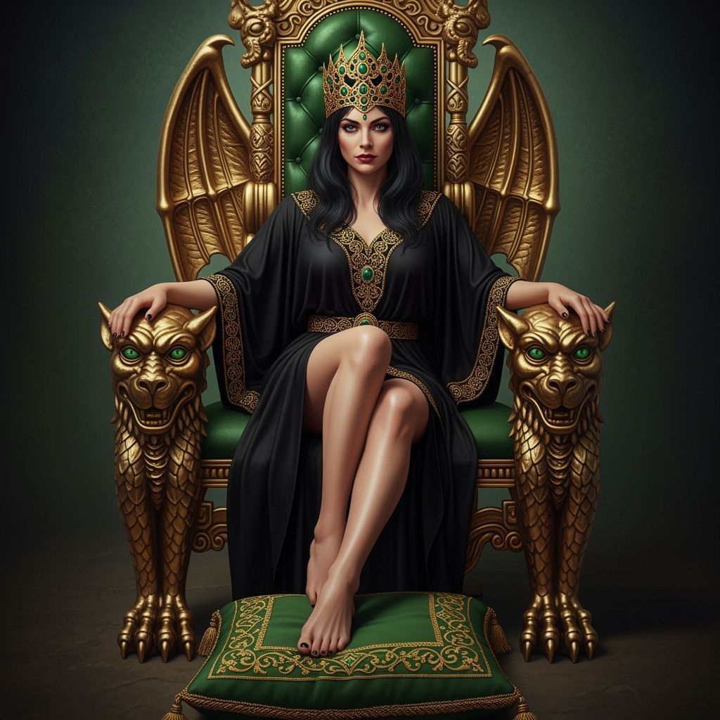 Evil Sorceress on Gargoyle Throne in Fantasy Art Style
