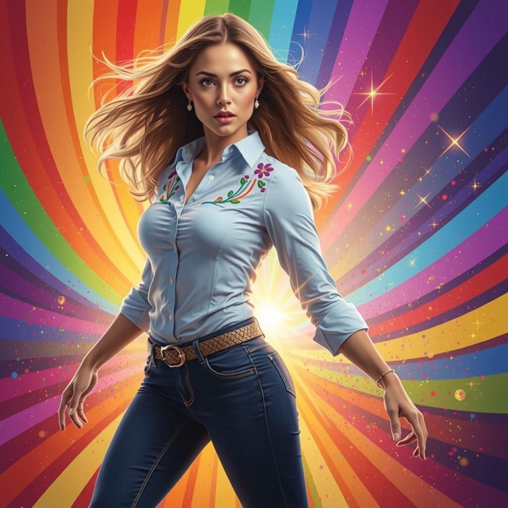 Heroic Female Superhero in a Vibrant, Cinematic Art Style