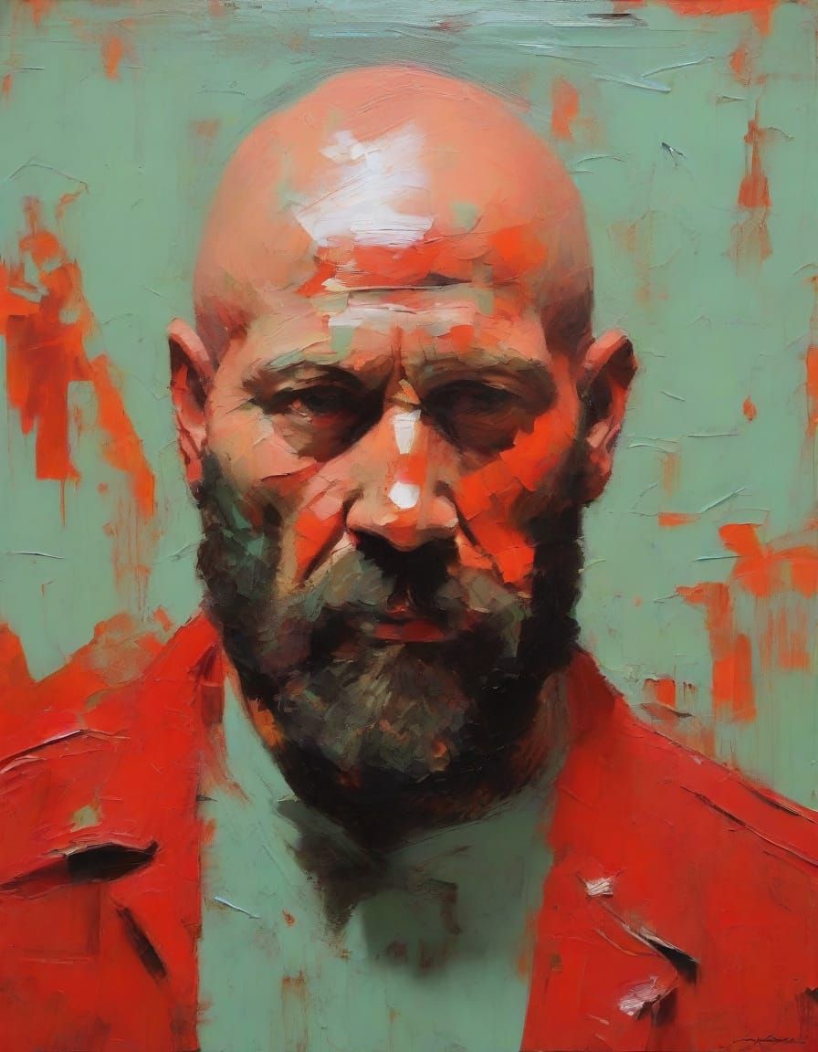 Defeated Male Figure in Bold, Textured Landscape