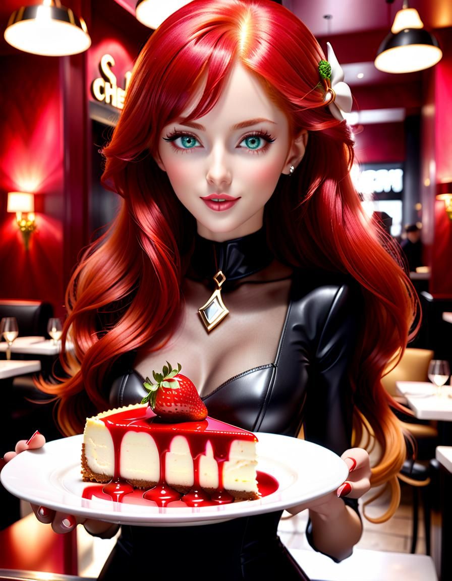 Japanese Woman with Cheesecake in Shibuya Restaurant