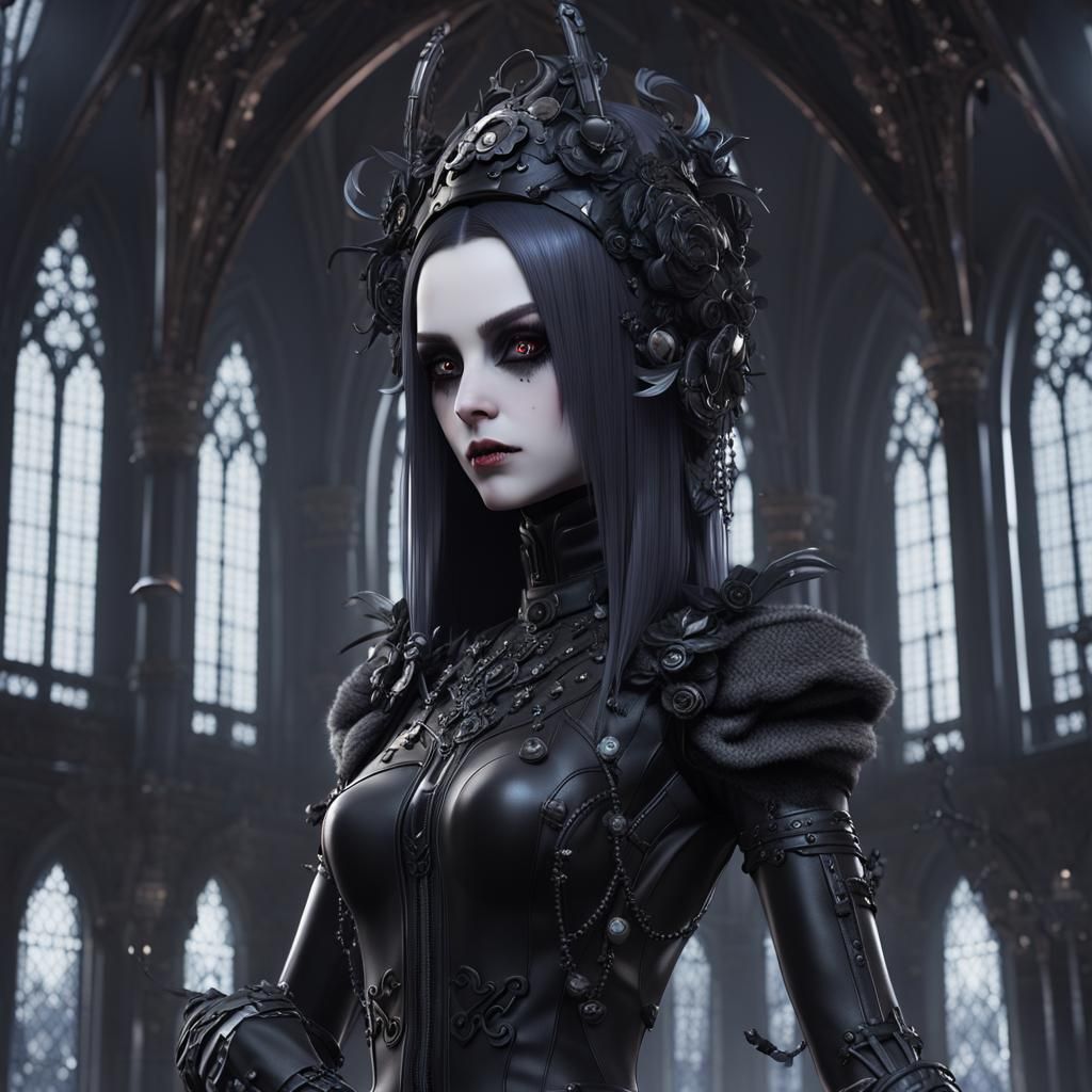 Dystopian Gothic Widow in Detailed 3D Anime Art
