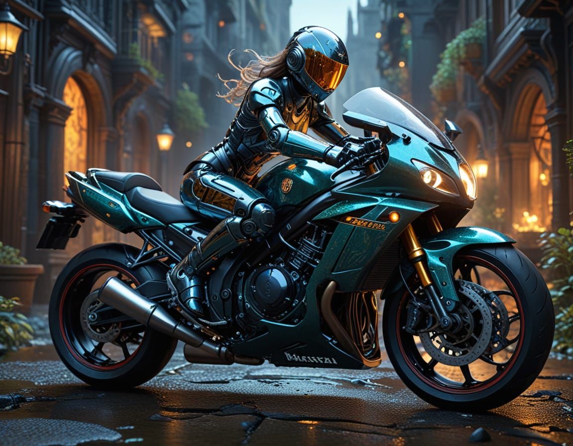 Cyberpunk Android Riding Kawasaki ZZR600