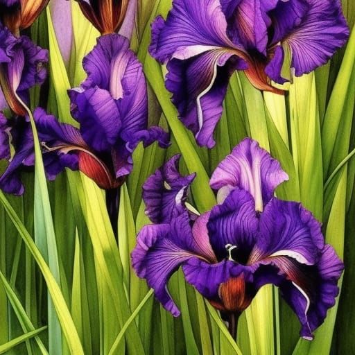 Brilliant Irises in Watercolor Illustration Style