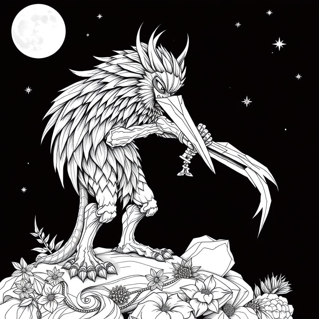 Surreal Glaive of the Void in Black and White Illustration