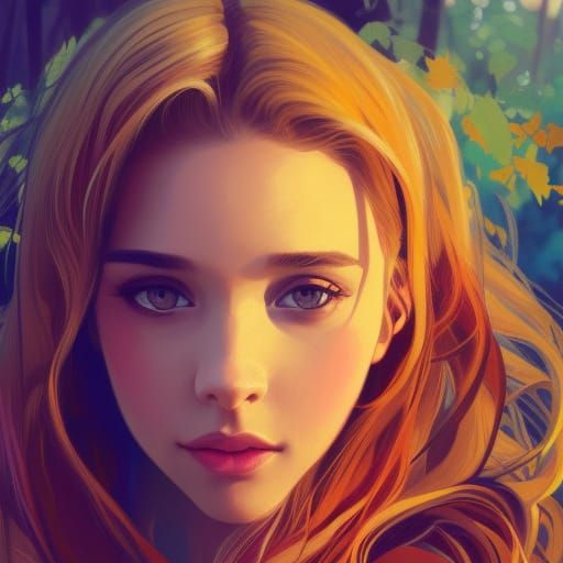 Cheerleader Portrait in Autumn Woods, Hyperdetailed Art