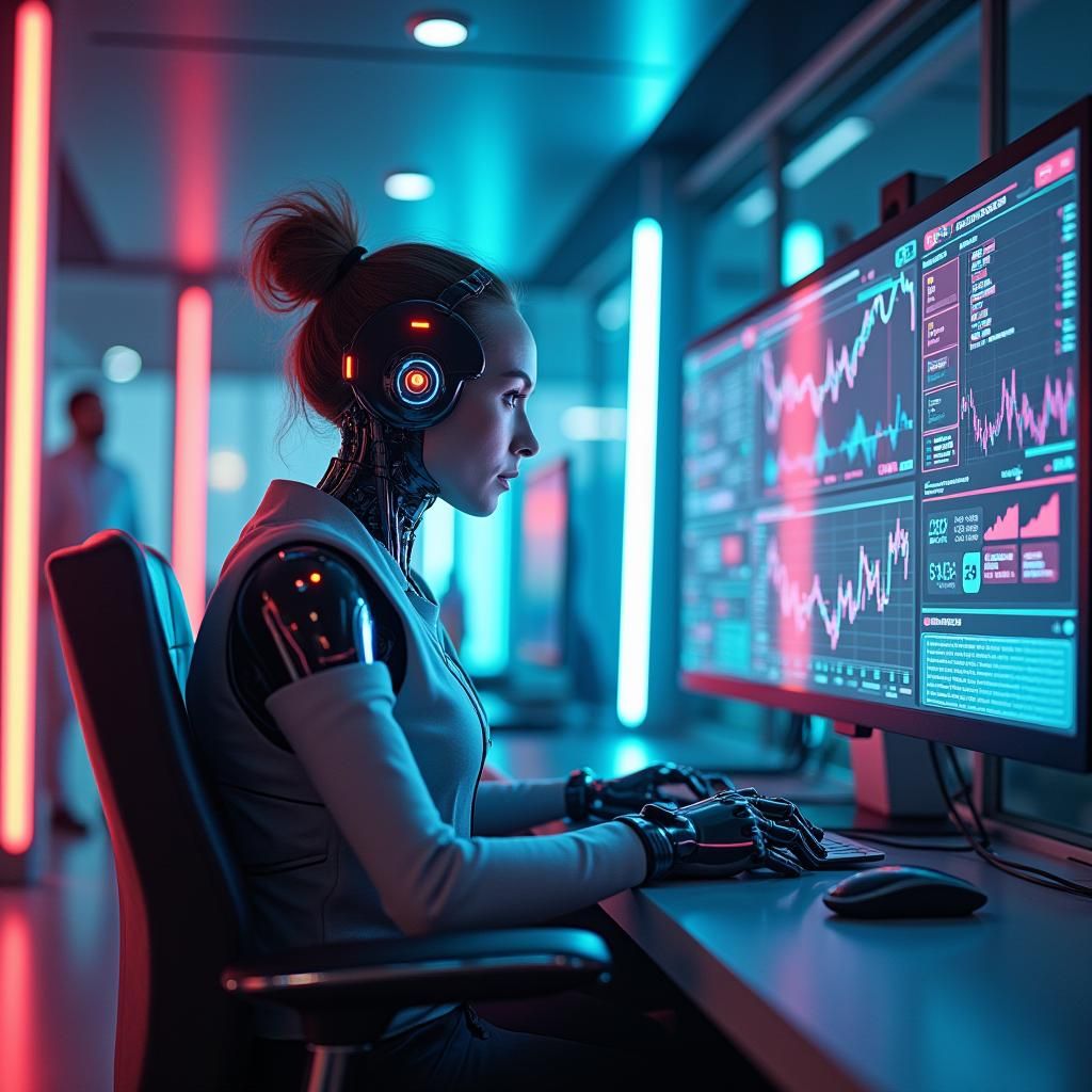 Futuristic Robot Assistant in Cyberpunk Environment