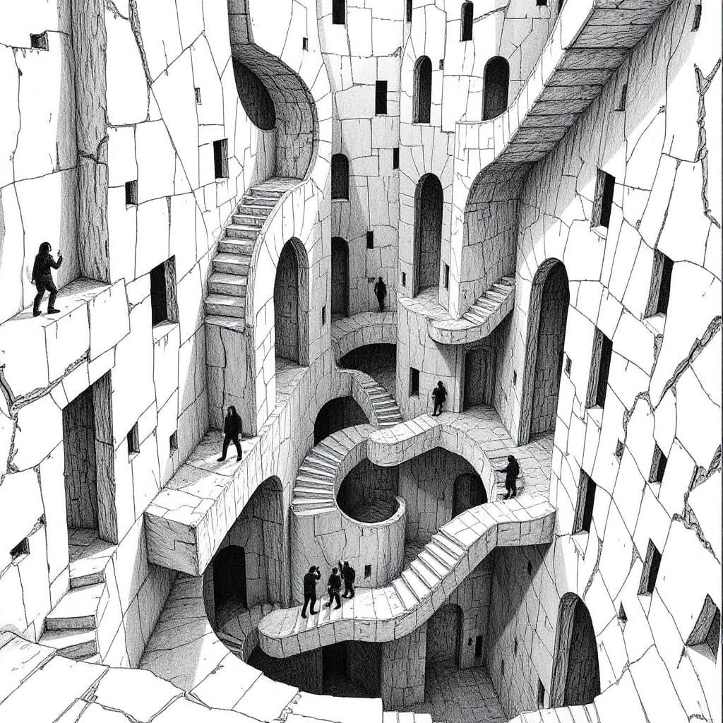 Mind-Bending Labyrinthine Architecture in Escher Style