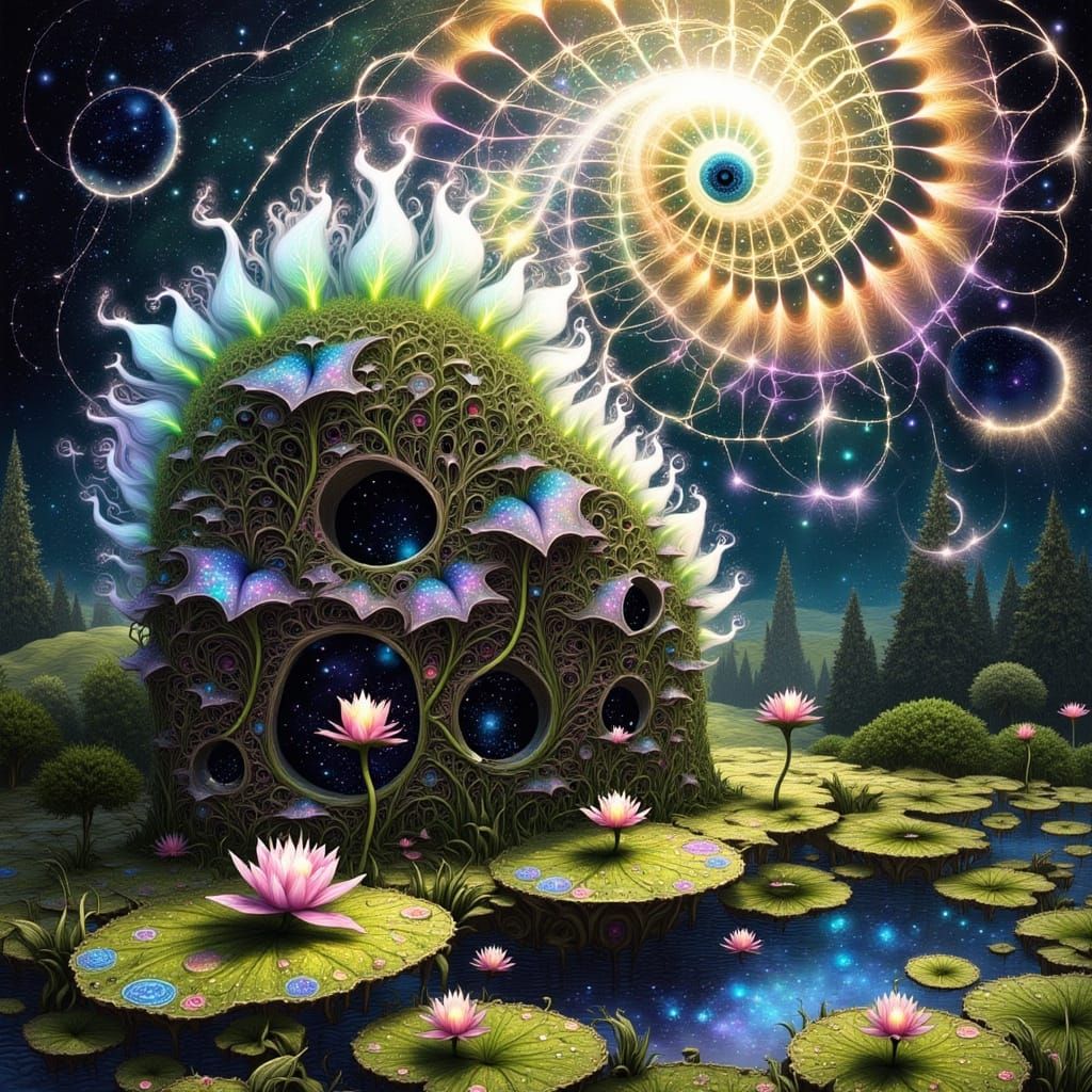 Whimsical Eco House in Iridescent Galaxy