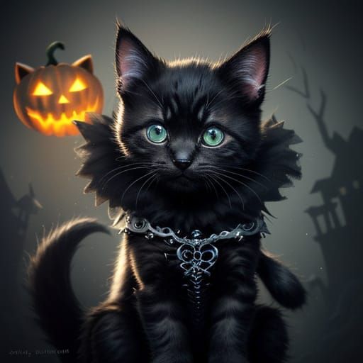 Cute Kitten in Skeleton Costume: Digital Matte Painting