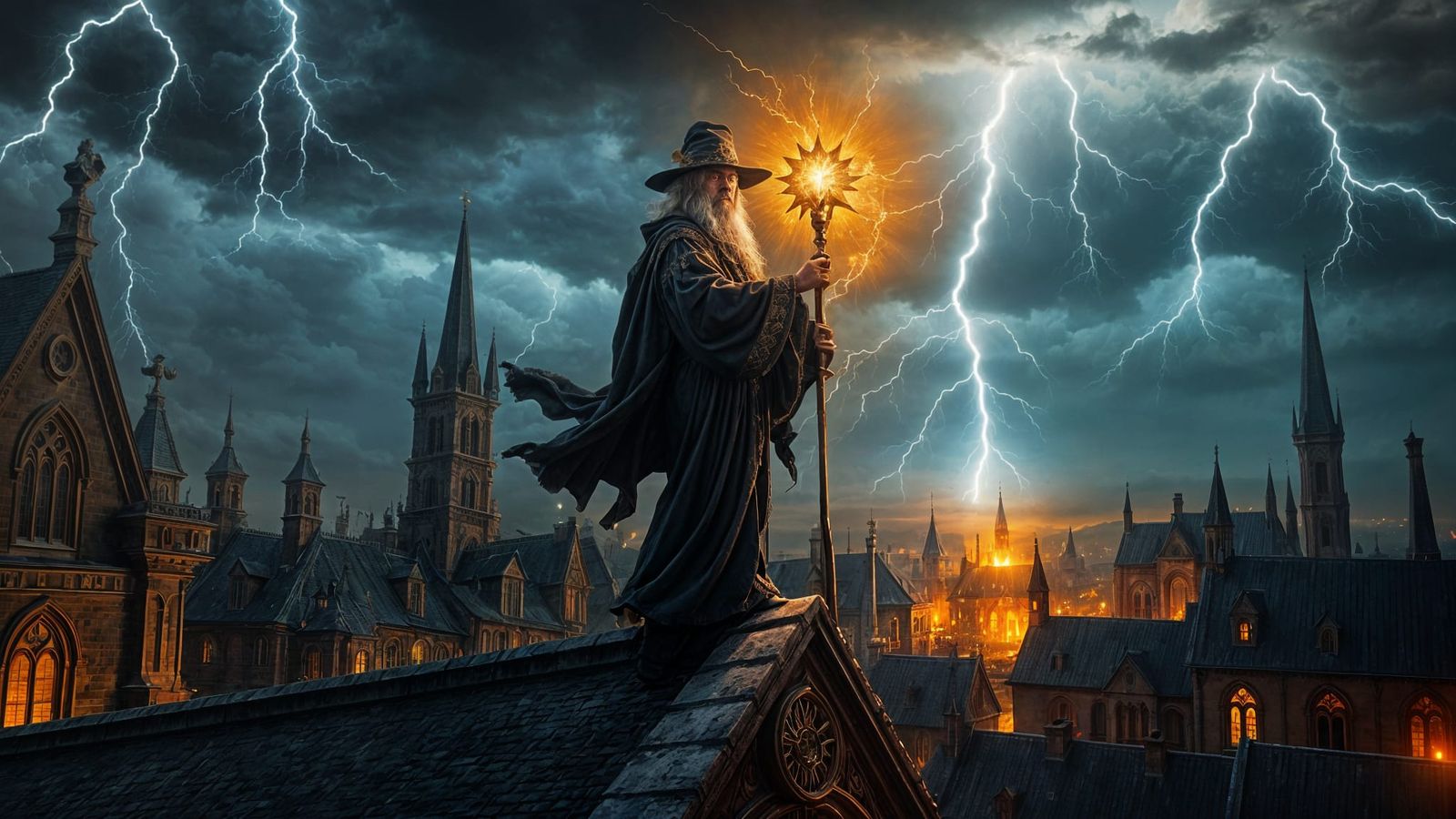 Golden Aura Wizard Creates Lightning Storm