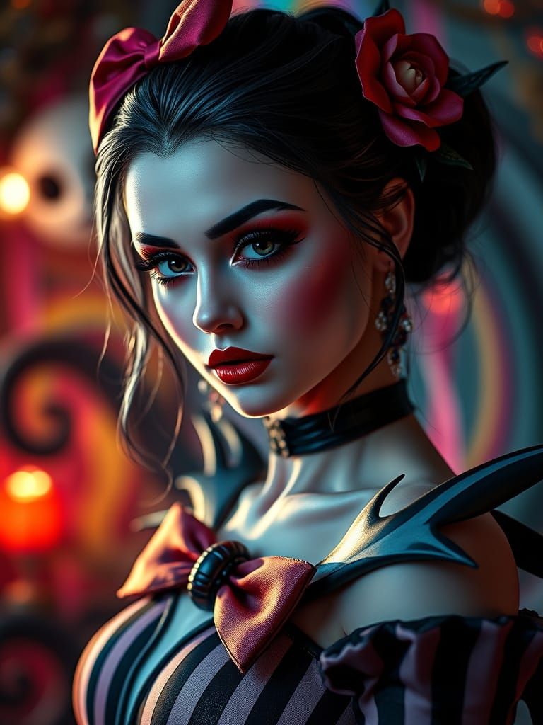 Nightmare Christmas Pin-Up Model in Photorealistic Style