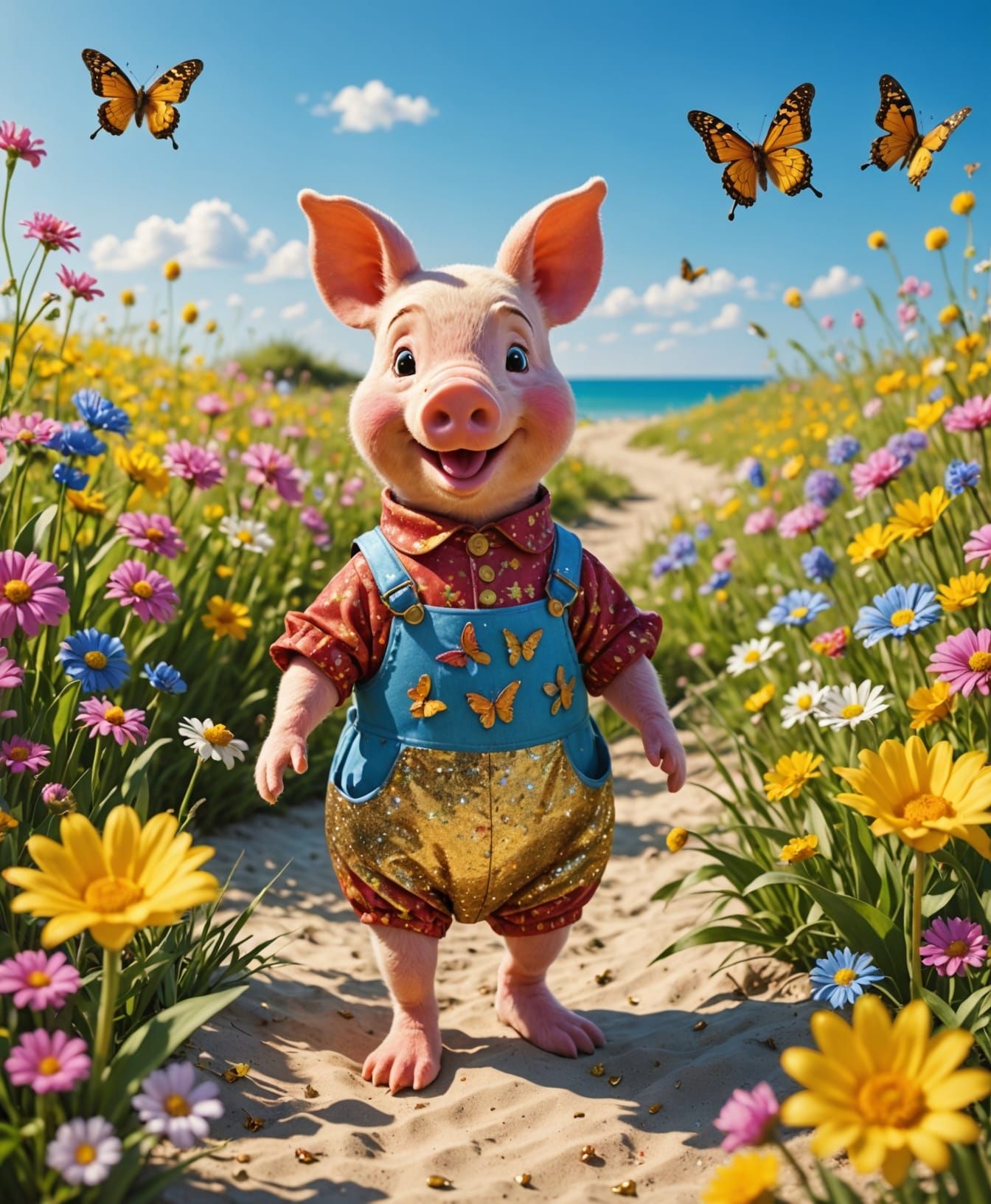 Adorable Piglet in Vibrant Spring Floral Wonderland