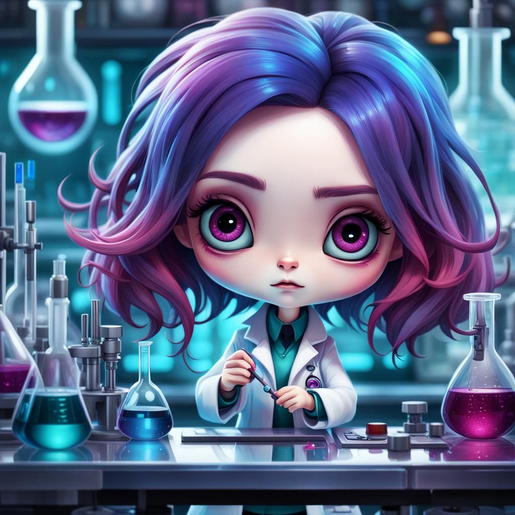 Chibi Scientist in High-Tech Lab: Digital Art