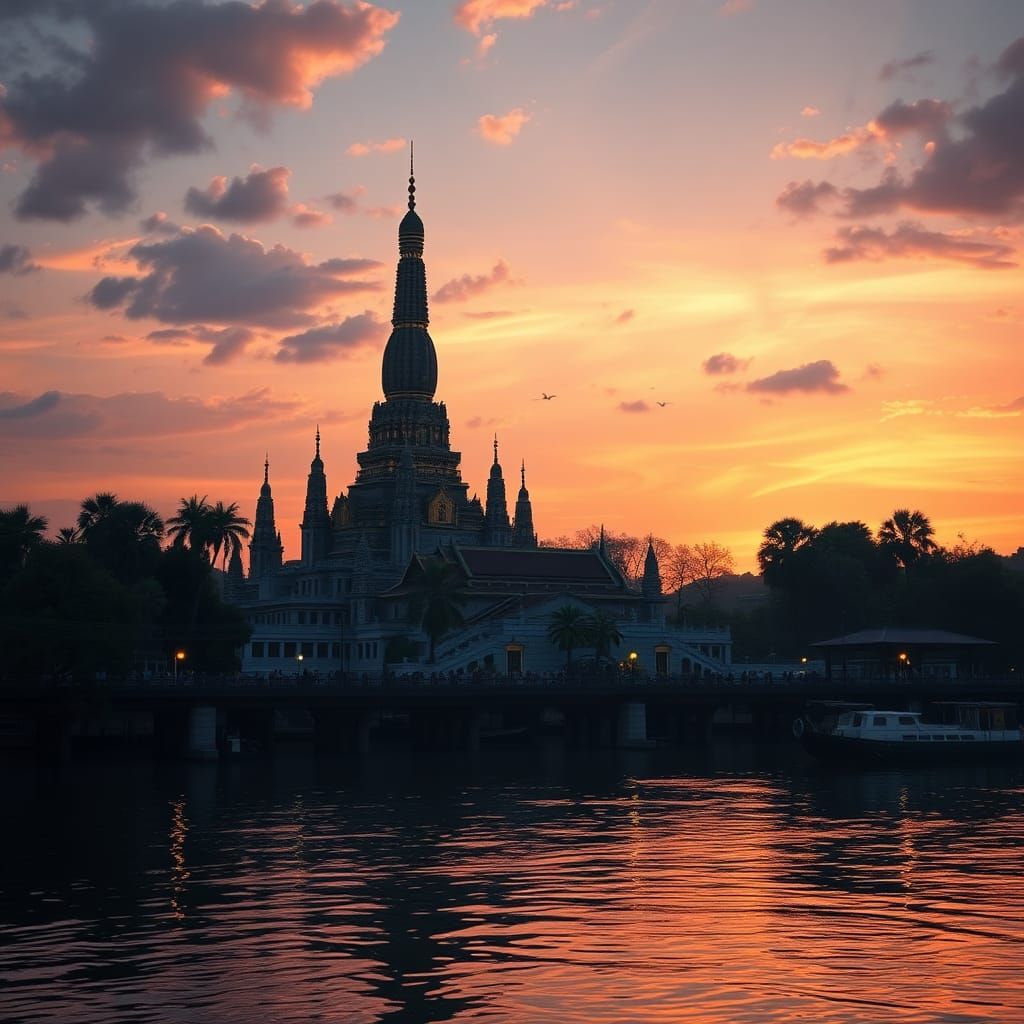Photorealistic Wat Arun Pagoda at Sunset