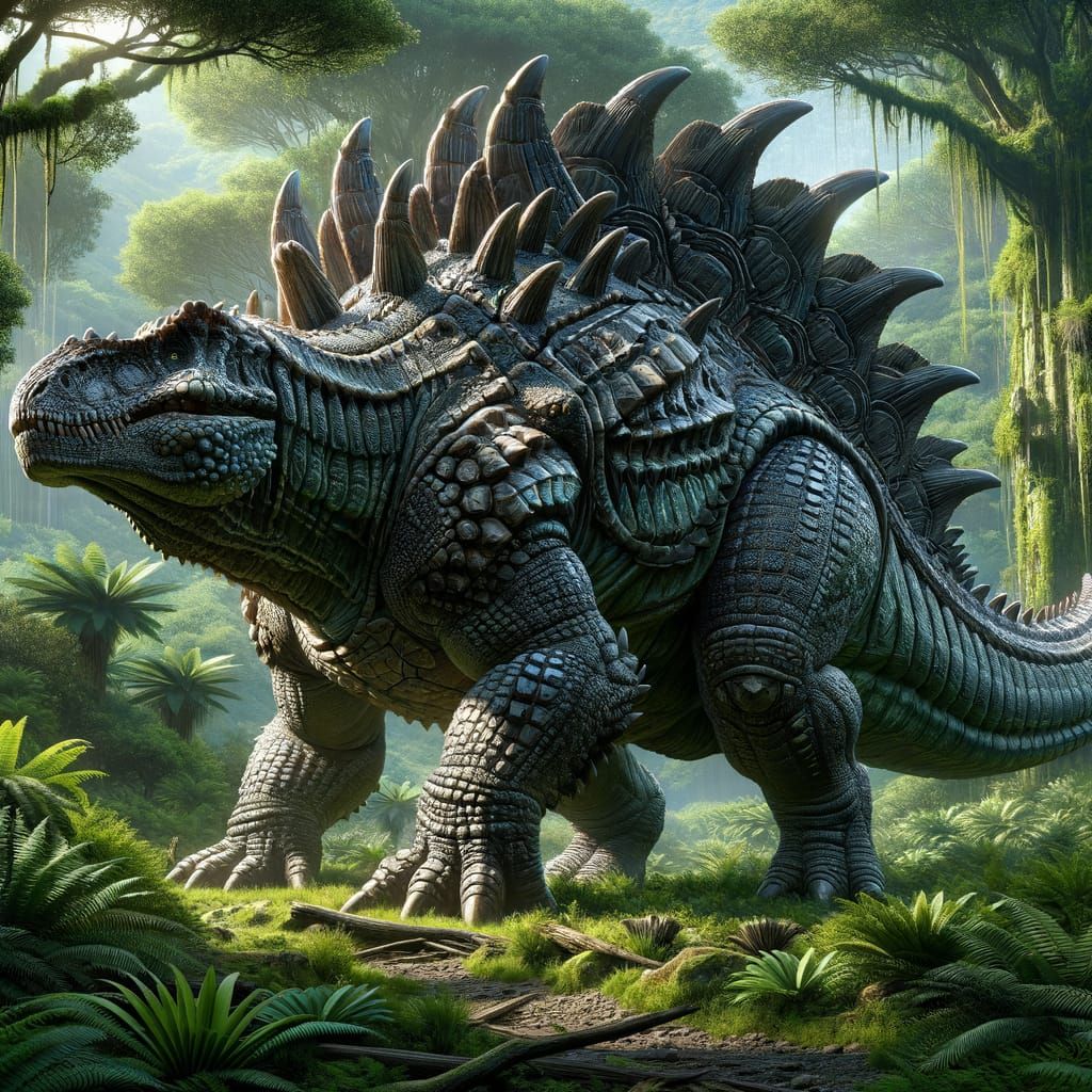 Armored Ankylosaurus Defends Itself in Jungle