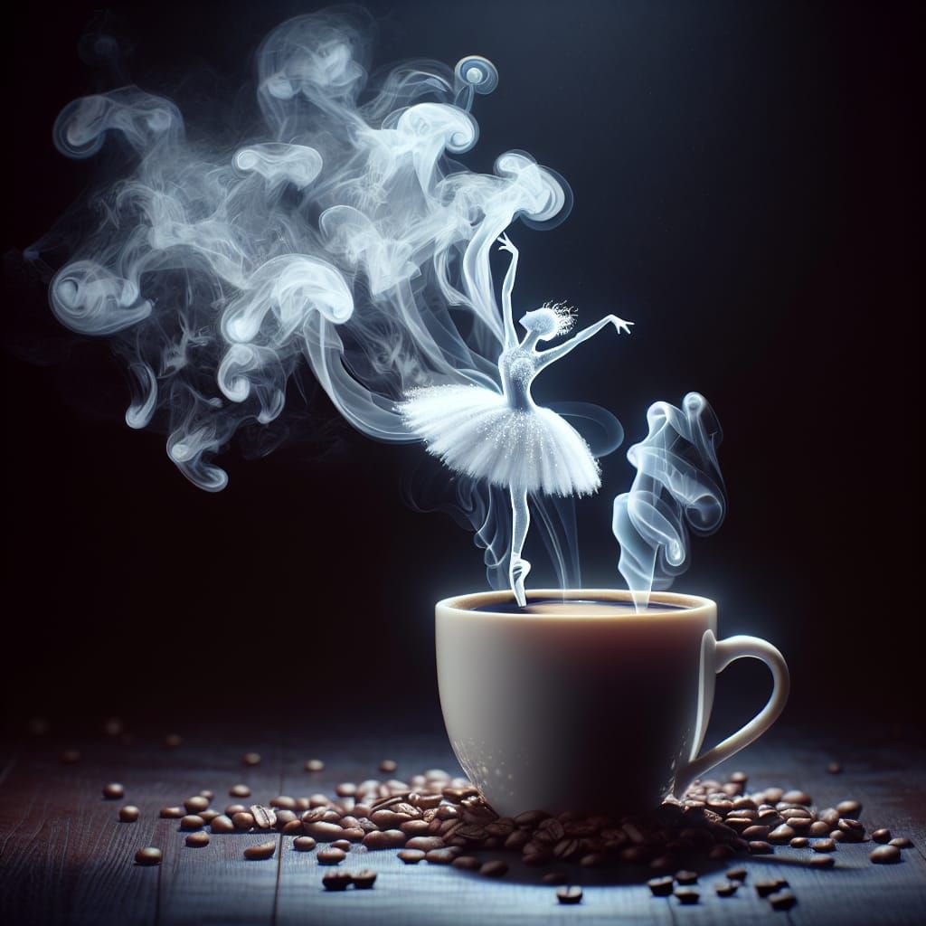 Ethereal Ballerina Dancing in Coffee Steam
