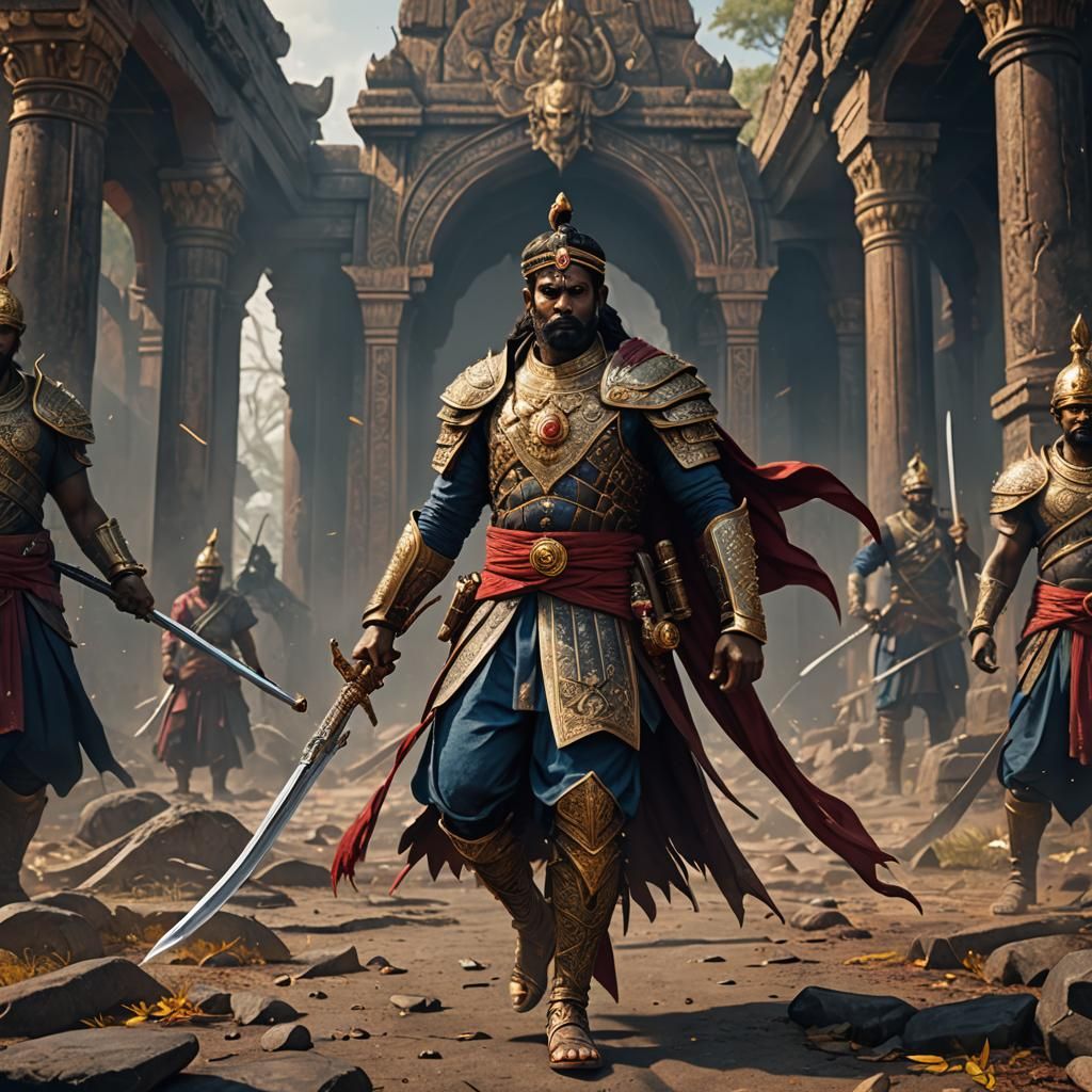 Tamil King in War Dress: Detailed Matte Painting