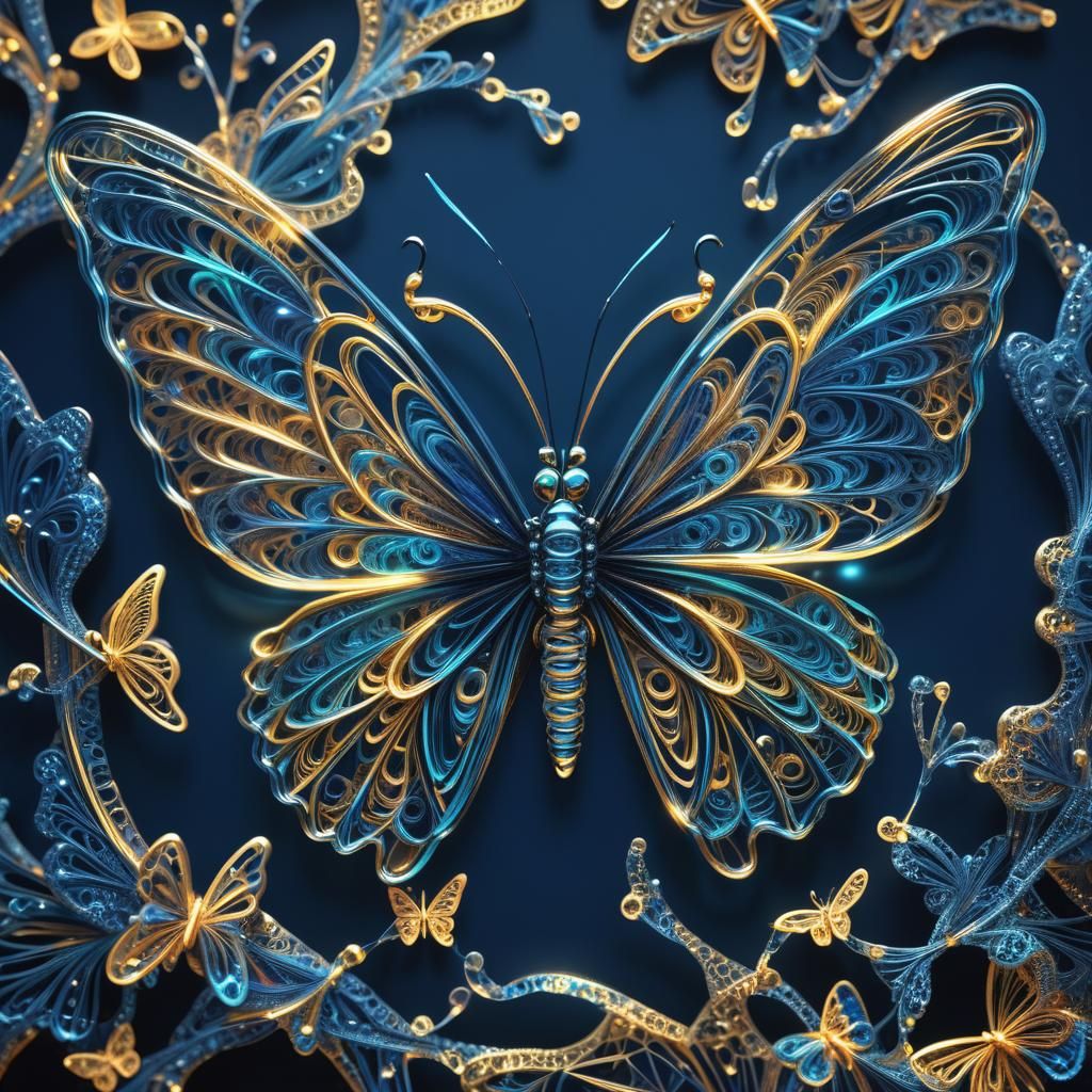 Luminous Butterfly Made of Knotted Glass Strings