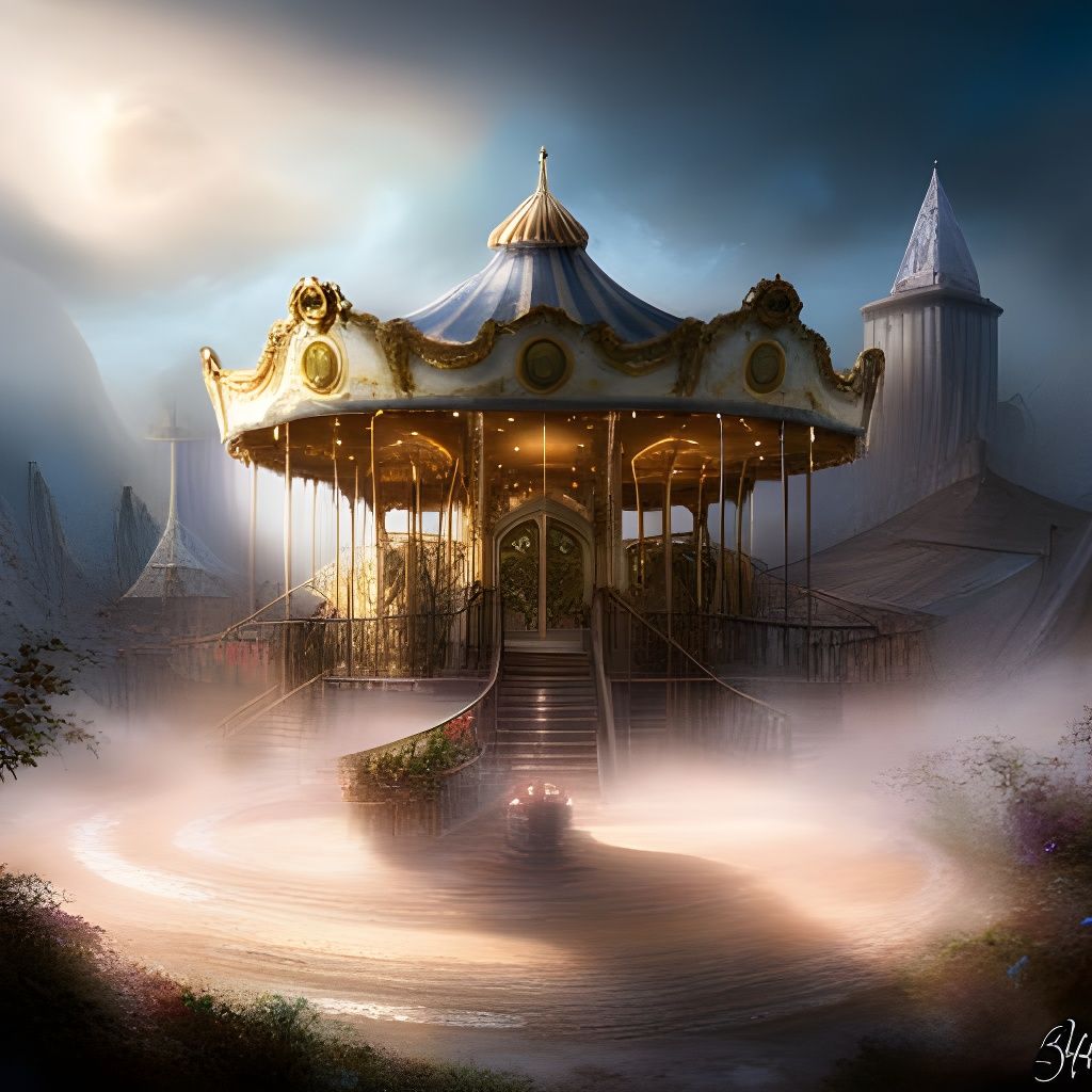 Fog-Shrouded Carousel in Ethereal Fantasy Style