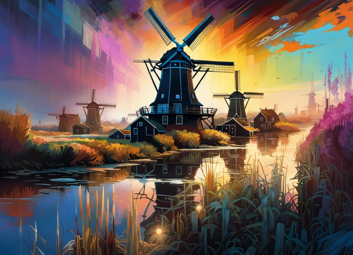 Kinderdijk Windmills: A Hyperdetailed Fantasy Masterwork