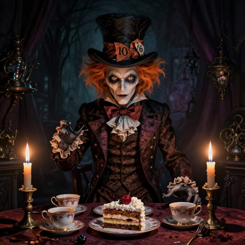 Sinister Mad Hatter in Dark Fantasy Tea Party