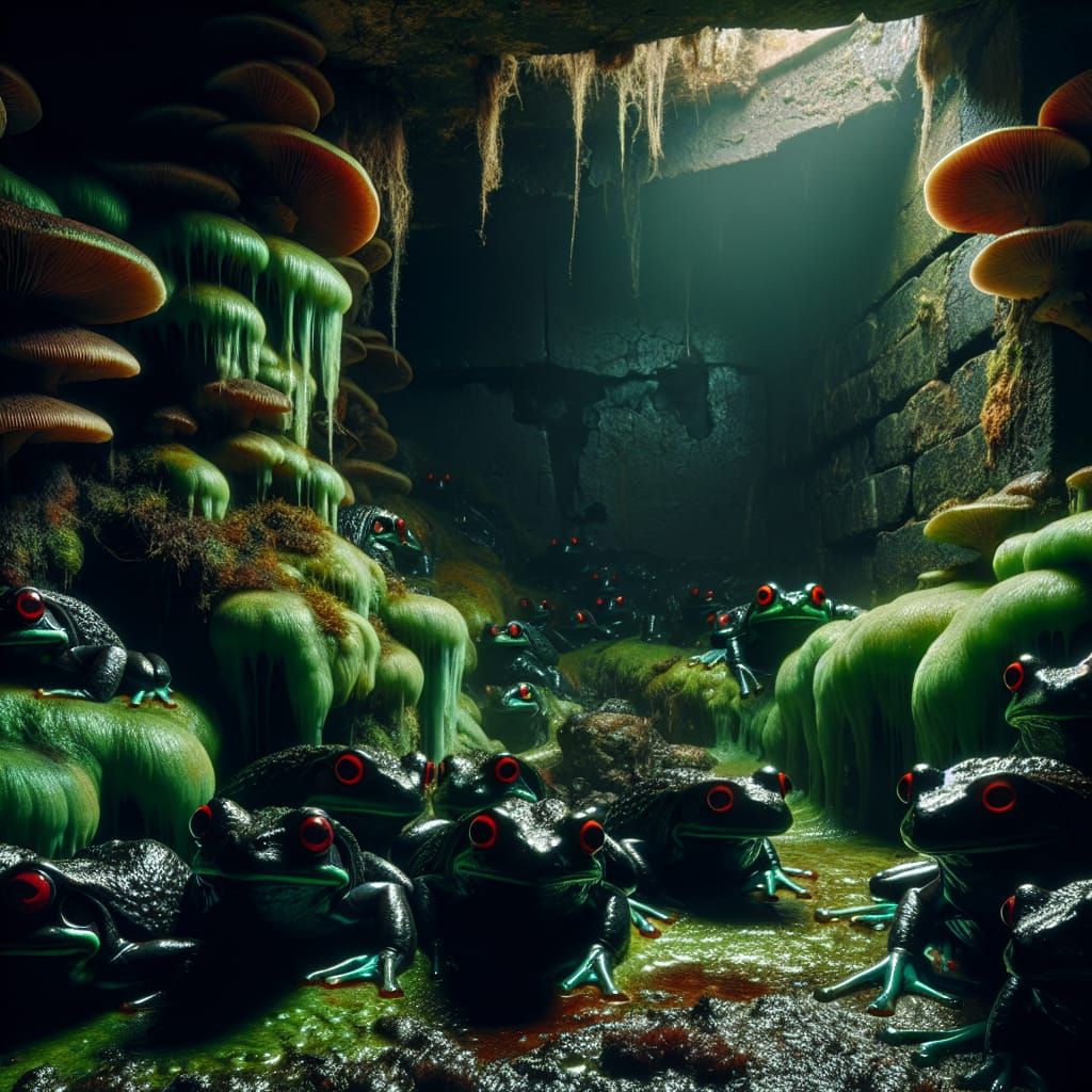 Vampire Frogs Lurking in a Dungeon Cellar