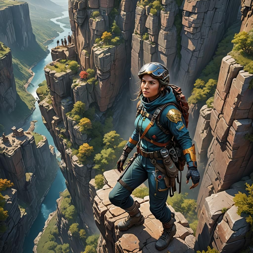 Climber Ascends Cliffside in Detailed Matte Painting