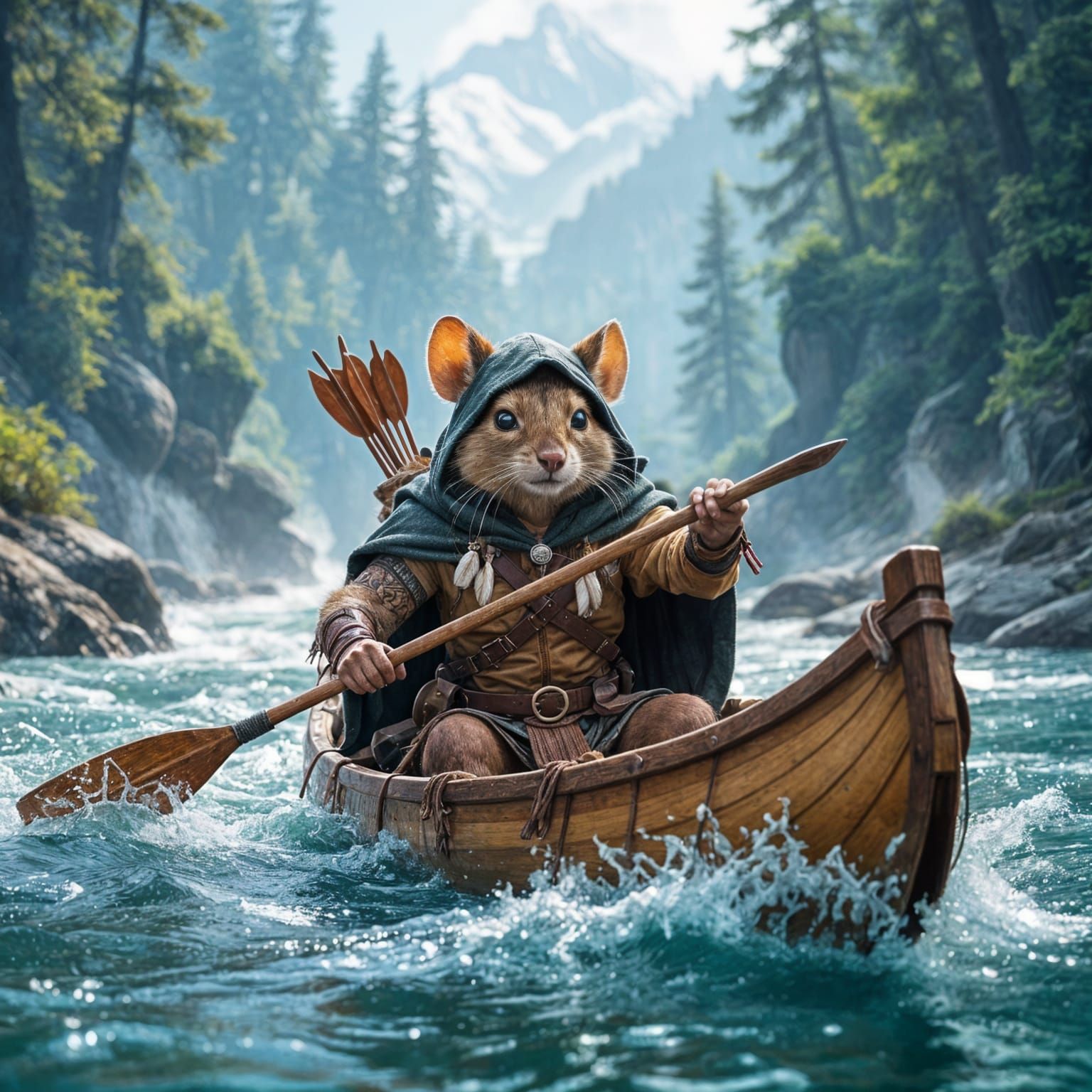 Mouse Adventurer Navigates Rushing River in Canoe