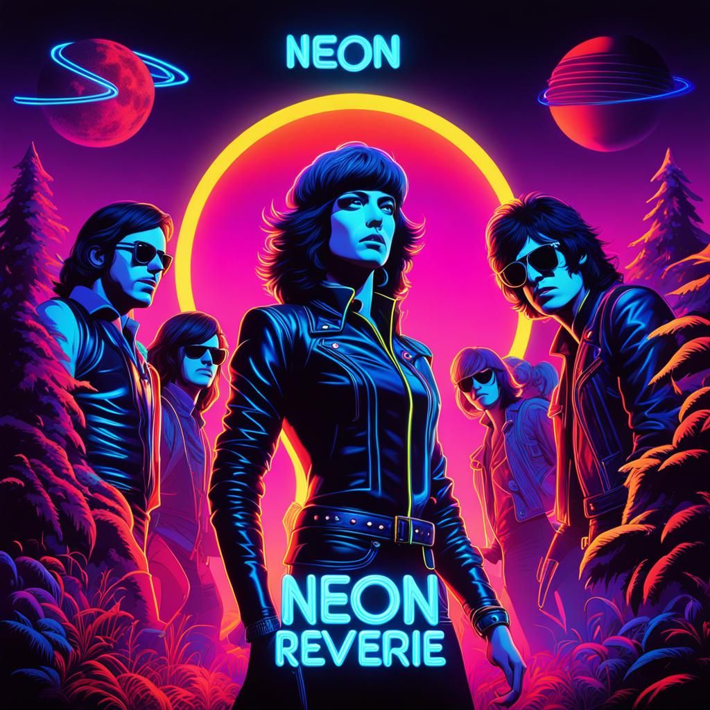 Album cover featuring a 1970's rock band,"Neon Reverie" albu...