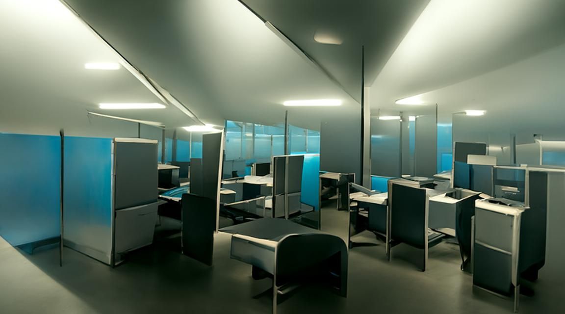 Hyperrealistic Liminal Office Space in Film Noir Style