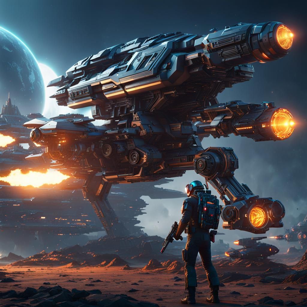 Futuristic Sci-Fi Blaster Mech in Cinematic Style