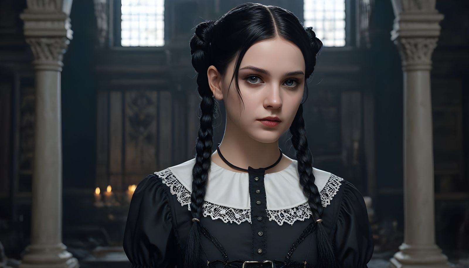 Gothic Woman in Ancient Temple