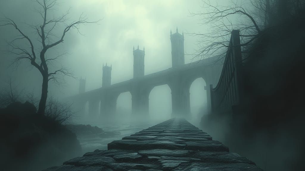 Ethereal Bridge to the Afterlife in Mysterious Darkness