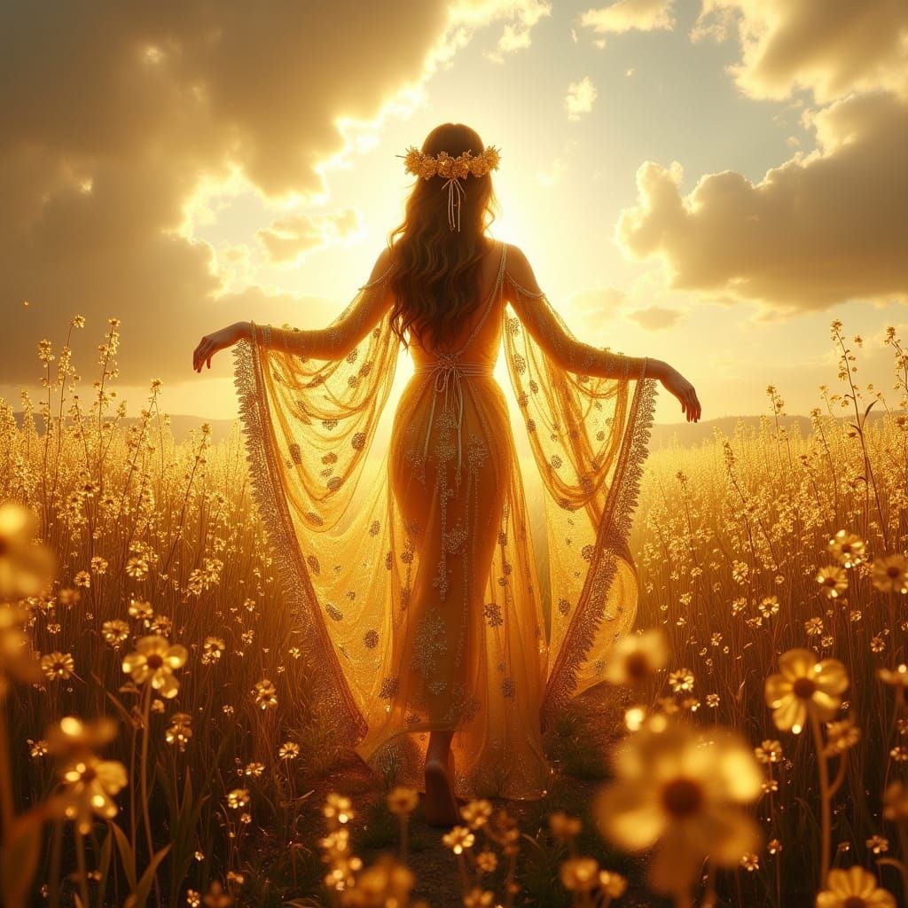 Enchanted Cosmic Messenger in Golden Robe